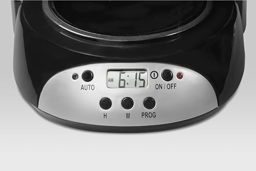 Hamilton Beach Cafetera programable de 12 tazas Hamilton Beach, jarra de vidrio, negro y plateado, 49465R