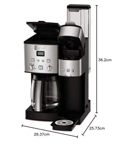 Cuisinart Una sola porción + cafetera de 12 tazas, ofrece 3 tamaños: 6 onzas, 8 onzas y 10 onzas, acero inoxidable, SS-15P1