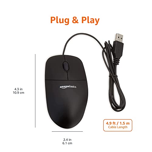 Ratón USB Amazon Basics Negro con Cable de 3 Botones