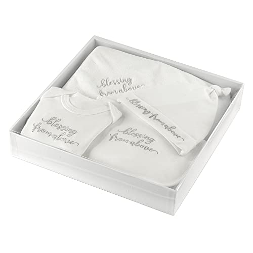 Lillian Rose - Juego de bautizo para bebé recién nacido, mameluco, gorra, babero y cobija, color blanco