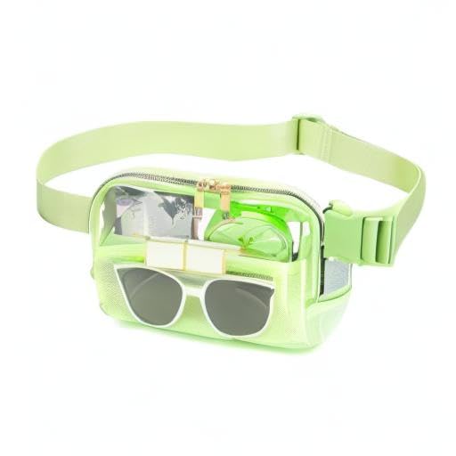 Riñonera Transparente con Correa Ajustable Verde Brillante para Mujeres y Hombres