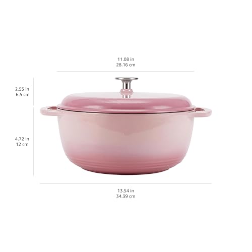 Amazon Basics - Horno holandés cubierto de hierro fundido esmaltado, 6 cuartos de galón, rosa claro
