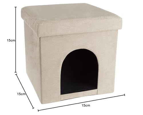 PETMAKER - Cama otomana Plegable Multiusos para Perros o Gatos pequeños y reposapiés con Parte Superior de cojín y Almohada Interior (Bronceado de microgamuza)