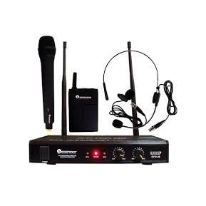 Micrófono Inalámbrico SOUNDTRACK STW28HUL 2 Canales UHF Receptor Metálico Frecuencias Fijas con Diadema Mano y Solapa Estuche de Aluminio