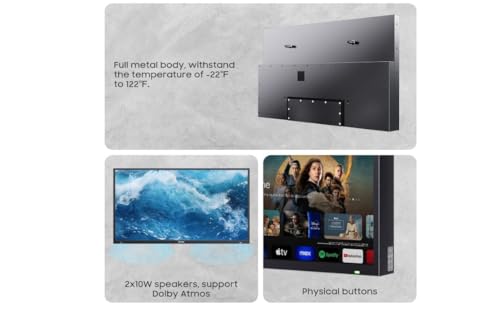 SYLVOX - TV para Exteriores de 43 Pulgadas, 1000 nits, Google Smart TV con Asistente de Google, Chromecast, IP55 Impermeable, para Sol Parcial (Deck Pro 2.0)