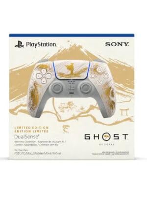 Control Inalámbrico Edición Limitada Ghost of Yotei, Blanco con Detalles Dorados, Compatible con PS 5, Conectividad Bluetooth, 14 Botones