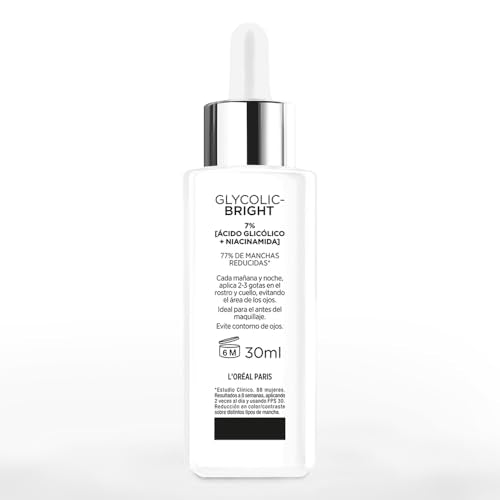 L'Oréal Paris Sérum Anti-manchas Glycolic Bright con Ácido Glicólico y Niacinamida todo tipo de manchas, 30ml