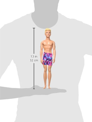 Barbie Fashion & Beauty Muñeco Ken de Playa con Traje de Baño Rosa y Azul para niñas de 3 años en adelante