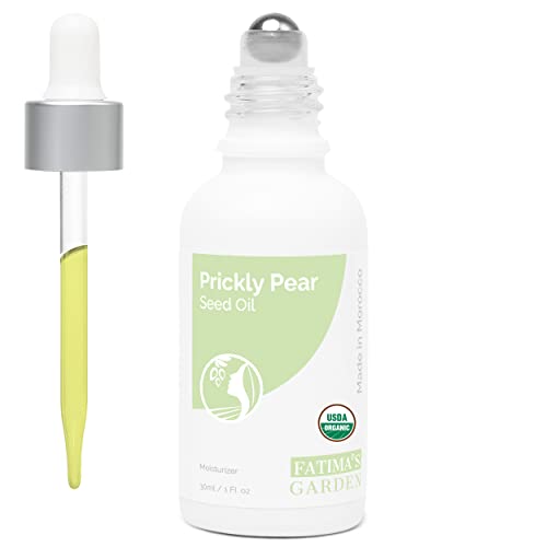 Fatima's Garden Prickly Pear Seed Oil for Face, Hair, Skin and Nails, USDA Ecocert Certified Organic Pure Virgin Cold Pressed Moroccan Anti-aging Moisturizer (Barbary Fig Cactus Oil (30ml)