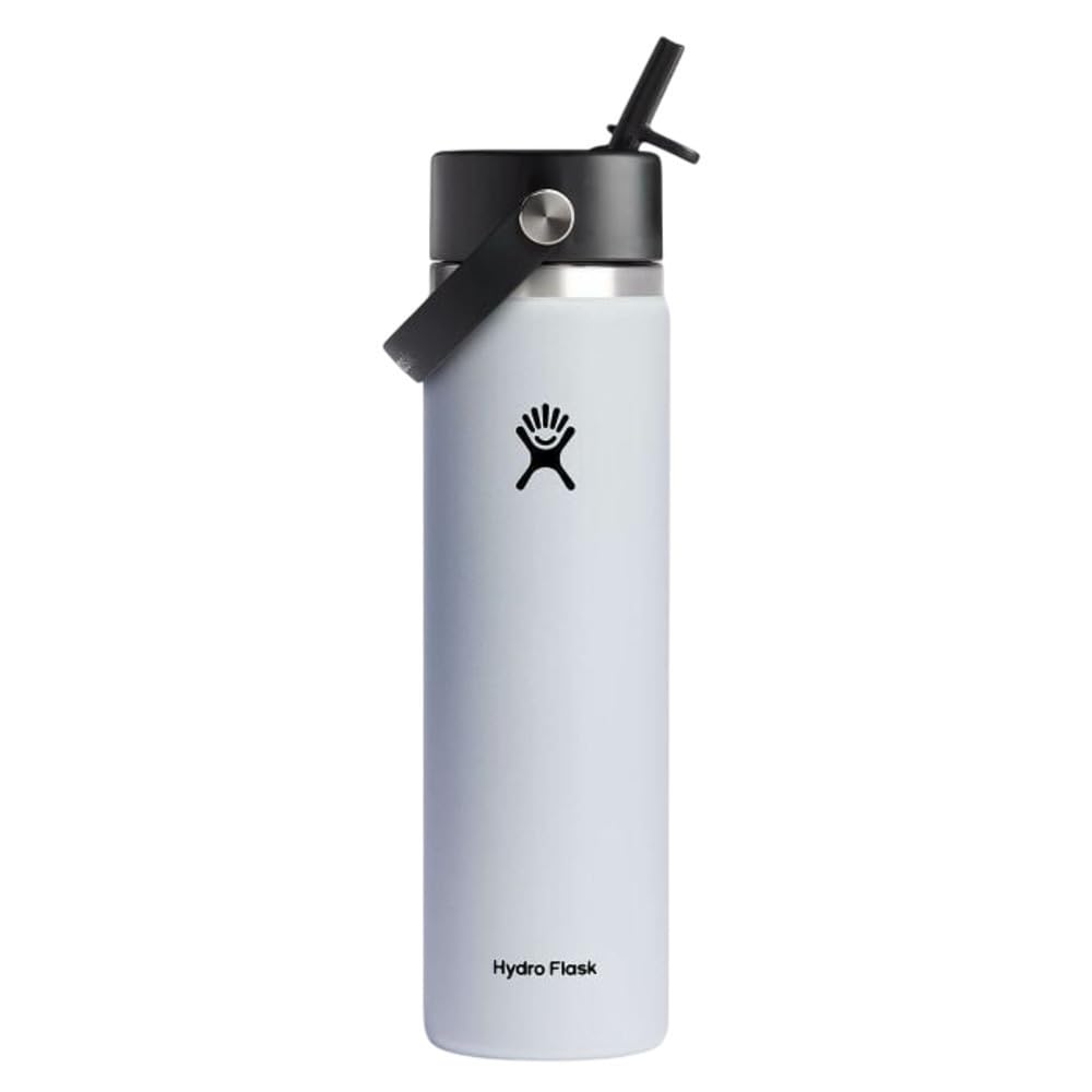 Botella Hydro Flask Blanca con Tapa Ancha y Popote Flexible