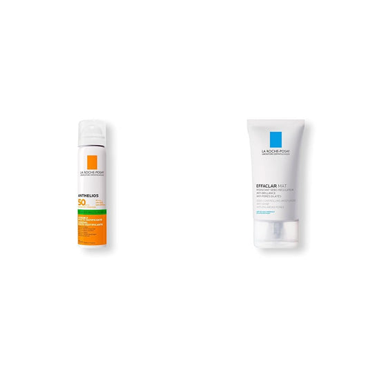 La Roche Posay Anthelios Bruma Invisible Ultraligera FPS 50+ Protector Solar Facial, 75ml + La Roche Posay Effaclar Mat Crema Facial Matificante para Piel Grasa - 1 x 40 ml