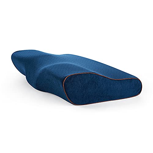 HOOSUFU Almohada Cervical de Memory Foam Almohada Ortopédica para Aliviar el Dolor en el Cuello y Los Hombros Funda Lavable Almohada viscoelástica Azul,Funda de Almohada Blanca