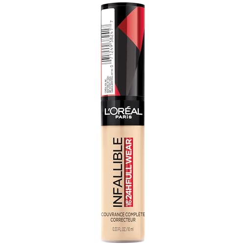 L'oreal Paris Cosmetics Infallible Corrector de cobertura completa, resistente al agua, cobertura completa, vainilla, 0.33 fl oz (9.76 ml), Ivory, 0.33 Fluid Ounce