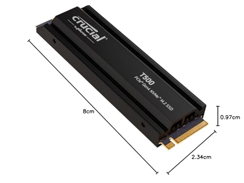 Crucial T500 1TB Gen4 NVMe M.2 SSD Interno para Juegos con disipador de Calor, hasta 7300 MB/s, Compatible con PlayStation 5 + 1mo Adobe CC Todas Las Aplicaciones - CT1000T500SSD5