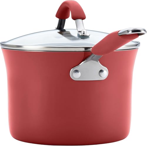 Batería de Cocina Rachael Ray Rojo Pálido Porcelana Dura Antiadhesiva 12 Piezas