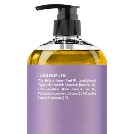 MAJESTIC PURE Aceite de masaje de lavanda para hombres y mujeres, ideal para calmar, calmar y relajarse, mezcla de aceites naturales para masaje terapéutico y aromaterapia, 8 onzas líquidas