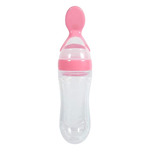 Biberón, biberón para bebés, alimentador de alimentos resistente a altas temperaturas, con cuchara portátil para bebé para exteriores(Pink)