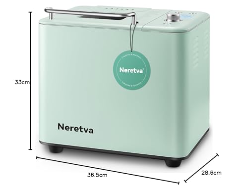 Neretva 20 en 1, máquina de pan de doble calentador de 2 libras, máquina de hacer pan de acero inoxidable, sartén de cerámica antiadherente compacta para pan sin gluten, masa madre o trigo integral