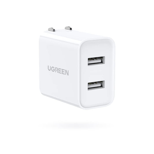 Cargador USB 2 Puertos UGREEN Blanco Compatible con iPhone, iPad, Galaxy, LG, Motorola, Cámaras, Ebook y MP3