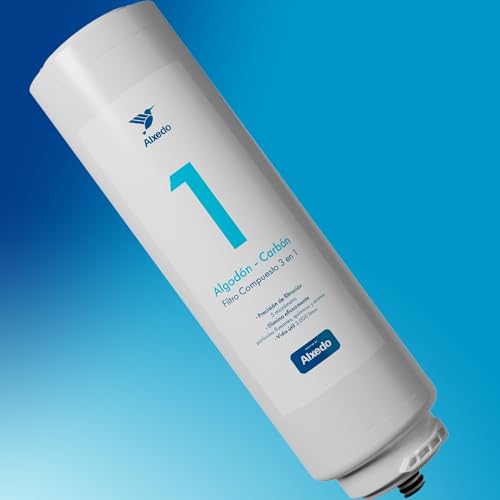 ALXEDO | Cartucho de Repuesto PC-C ALX1 | Algodón, Carbón Activado y Remineralización (PC-C) | Compatible con Purificador de Agua ALX1 | Mejora la Calidad y Sabor del Agua