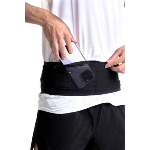 Cangurera Deportiva, Bolsa Deportiva con Cinturón Elástico y Bolsillos de Auricular y Llaves, Riñoneras Deportivas de Hombres y Mujeres para Correr (Large)