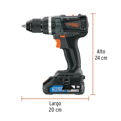 Truper Max MAX-20R, Rotomartillo inalámbrico 1/2", motor libre de carbones (brushless), con 2 baterías Ion Litio 2 Ah y maleta de 14", 20 V