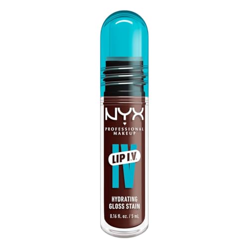 NYX Professional Makeup, LIP IV Gloss Serum Hidratante, Tono: Mocha Me Wet. Tinta de Labios hidratante con alto pigmento infusionado con agua de coco y magnesio. Fórmula vegana.
