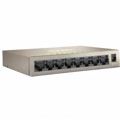 Tenda TEG1008M, Conmutador Gigabit de 8 Puertos, Conmutador Ethernet no gestionado con optimización de tráfico, Plug & Play, diseño metálico y sin Ventilador, protección Limitada de por Vida