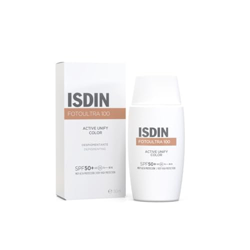 Protector Solar Facial ISDIN FotoUltra 100 Active Unify SPF 50+ con color, Aclara y Unifica el Tono de Piel