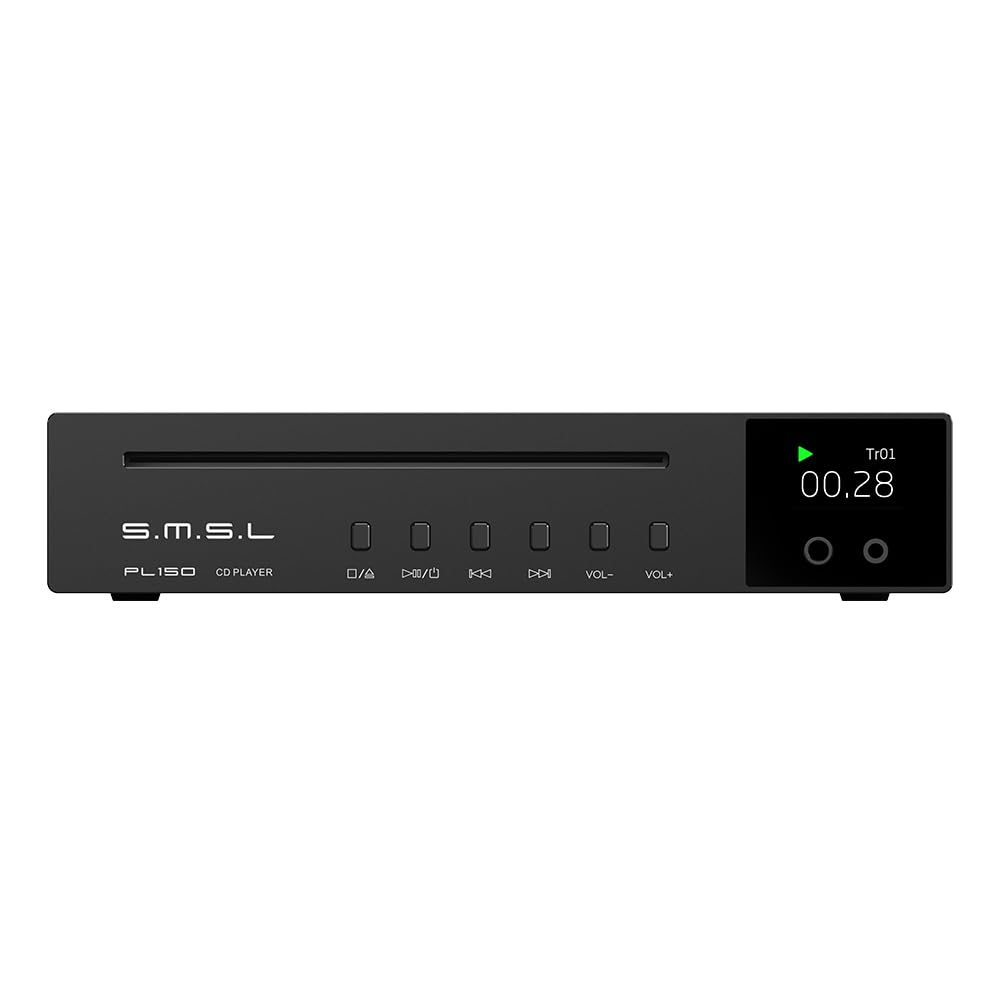 S.M.S.L SMSL PL150 Reproductor de CD,Compatible con CD estándar y Mini,CD MP3.Soporta RCA,Auriculares de 3,5 mm y 4,4 mm,Fibra óptica, Interfaz de Salida coaxial,Chip de CS43198