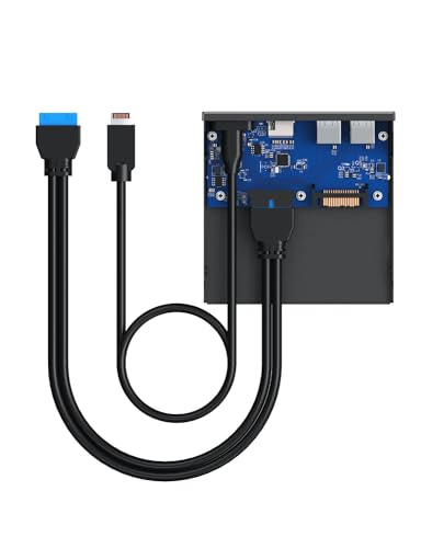 GRAUGEAR Hub USB de panel frontal de 3.5 pulgadas con lector de tarjetas interno, USB 3.2 Gen2 USB-C, puertos USB 3.0, ranuras para tarjetas SD MicroSD/TF, cabezal de llave A de 20 pines y conexión de alimentación SATA, bahía de 3.5 pulgadas [G-MP01CR]