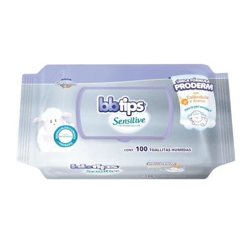 BBtips Sensitive Toallitas Húmedas, Caja con 12 paquetes x 100 piezas, 1200 toallitas