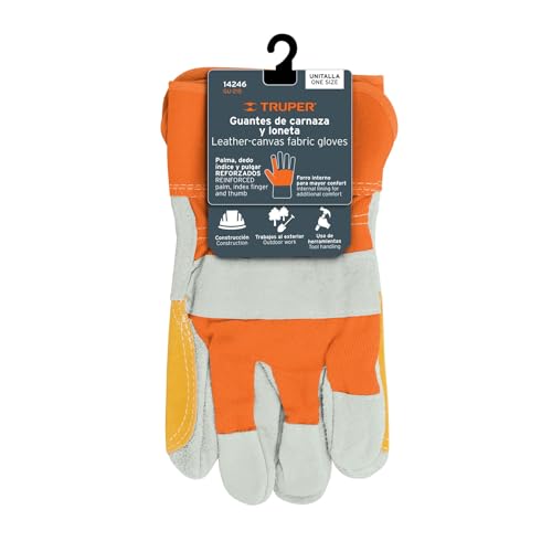 Guantes Truper GU-215 Carnaza y Loneta con Refuerzo Unitalla