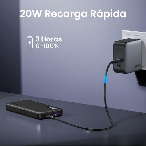 Power Bank UGREEN Negro 10000mAh 22.5W Carga Rápida USB A y C Pantalla Digital Compatible con iPhone, Xiaomi, Galaxy, iPad