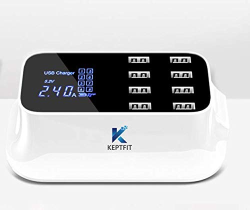 Keptfit, Cargador USB Múltiple, con 8 Puertos, Blanco