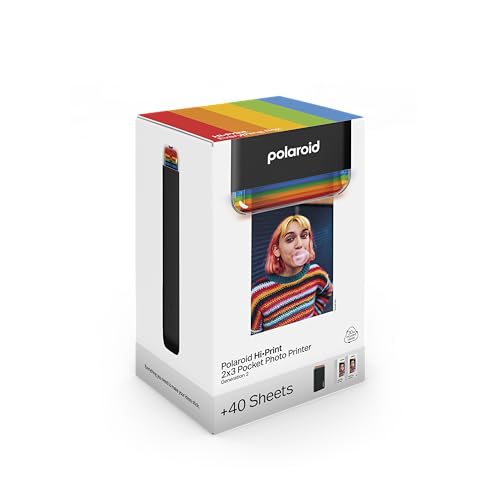 Polaroid Hi-Print + Paquete de Papel, Impresora Sub de 2ª generación conectada con Bluetooth de 2 x 3 Bolsillos - Impresora Negra + 40 Fotos (6439)