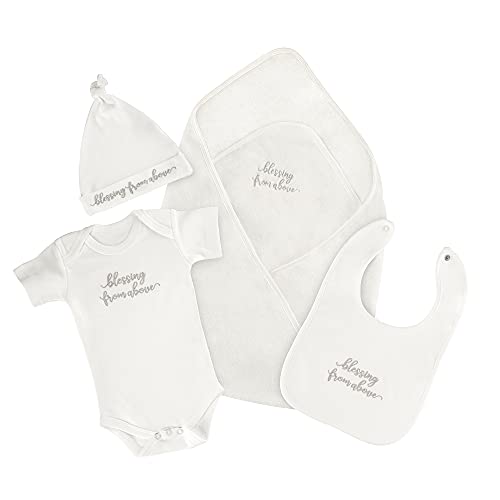 Lillian Rose - Juego de bautizo para bebé recién nacido, mameluco, gorra, babero y cobija, color blanco