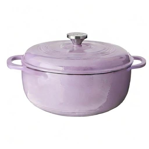 Lodge - Horno holandés de hierro fundido esmaltado de 6 cuartos con tapa, asas dobles, apto para horno hasta 500 °F o en estufa, uso para marinar, cocinar, hornear, refrigerar y servir, color lila