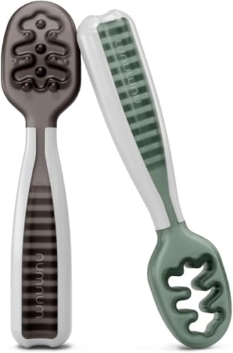 Set de Cucharas para Bebé NumNum Storm Gray/Glacier Green de Silicona Sin BPA para Niños de 6 Meses+