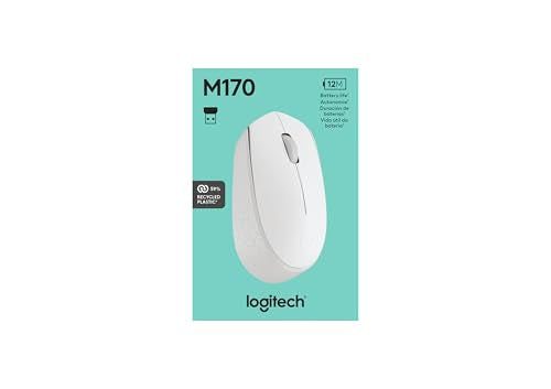 Logitech M170 Mouse Inalámbrico, con tecnología 2,4 GHz, batería de hasta 12 Meses con Modo Ahorro, Receptor USB, Cursor y Desplazamiento Preciso, Compatible con Windows, Mac y Chrome - Blanco