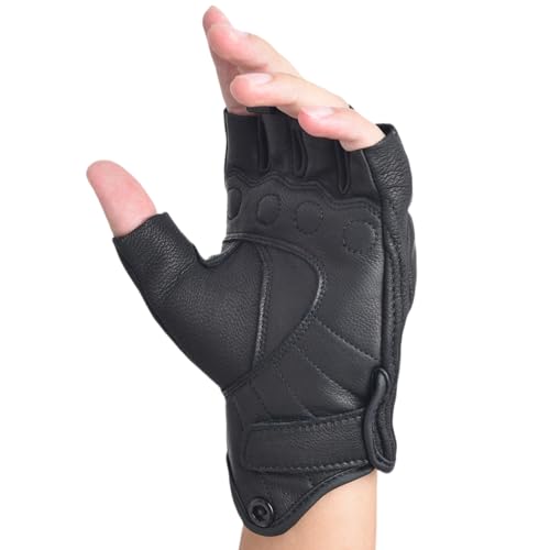 Guantes de Motocicleta Guantes de Cuero de conducción de Motor de Medio Dedo para los Hombres Guantes sin Dedos (Medium)