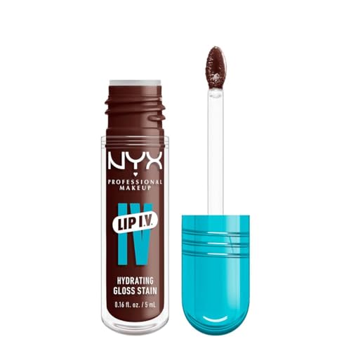 NYX Professional Makeup, LIP IV Gloss Serum Hidratante, Tono: Mocha Me Wet. Tinta de Labios hidratante con alto pigmento infusionado con agua de coco y magnesio. Fórmula vegana.