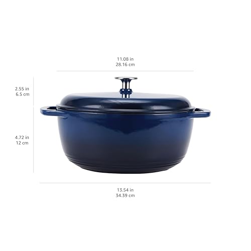 Amazon Basics - Horno holandés cubierto de hierro fundido esmaltado, 6 cuartos de galón, azul marino