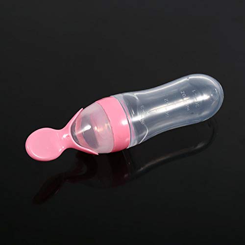 Biberón, biberón para bebés, alimentador de alimentos resistente a altas temperaturas, con cuchara portátil para bebé para exteriores(Pink)