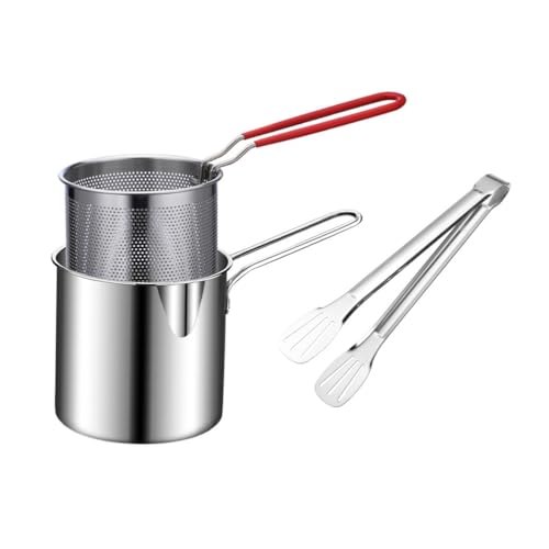 Cabilock 1 juego de olla profunda de acero inoxidable con cesta de freír, versátil olla de cocina para el hogar, restaurante, sartén de leche profunda, fuente de comida y cocina