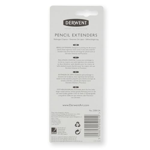Derwent Juego de Alargador de Lápices, Plateado y Negro, para Lápices de más de 8 mm, Paquete de 2