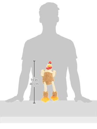 goDog Checkers Skinny Rooster With Chew Guard Technology Tough Plush Dog Toy, Brown, Small