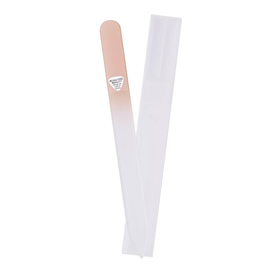 BONA FIDE BEAUTY Lima de Uñas de Cristal Checa para Uñas Naturales (Melocotón) - Grano Fino (180/240) Lima de Uñas de Cristal con Estuche Transparente. Cuidado de Uñas Fácil de Transportar.