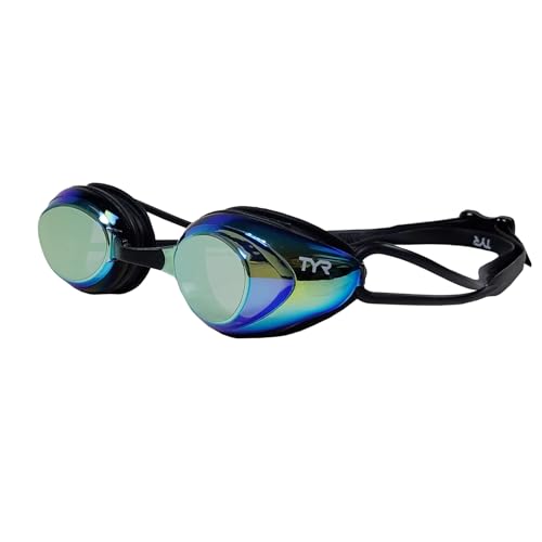 TYR Negro Hawk Racing anteojos Espejo, Negro, Dorado, (Gold Metal Rainbow Black), Una Talla