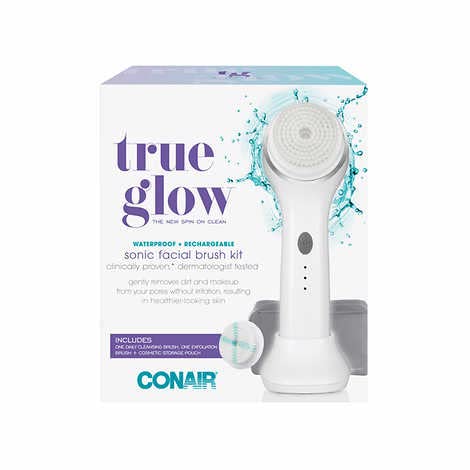 Cepillo Facial Conair True Glow Sonic Impermeable y Recargable con Bolsa de Almacenamiento